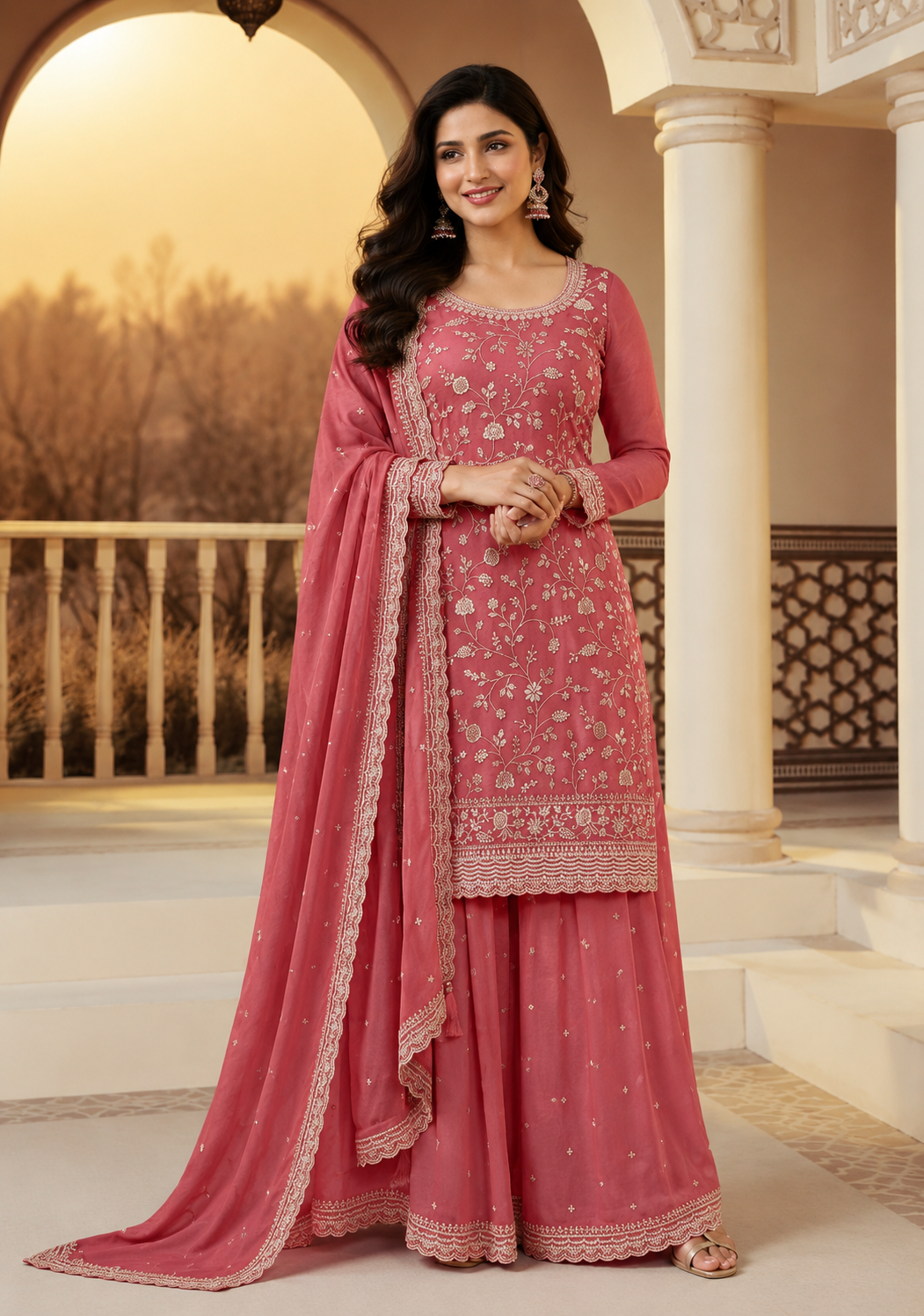 Rose Regal Embroidered Sharara Set